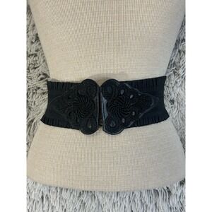 WCM New York Black Wide Elastic Cinch Waist Belt Stretchy Boho Steampunk Goth L